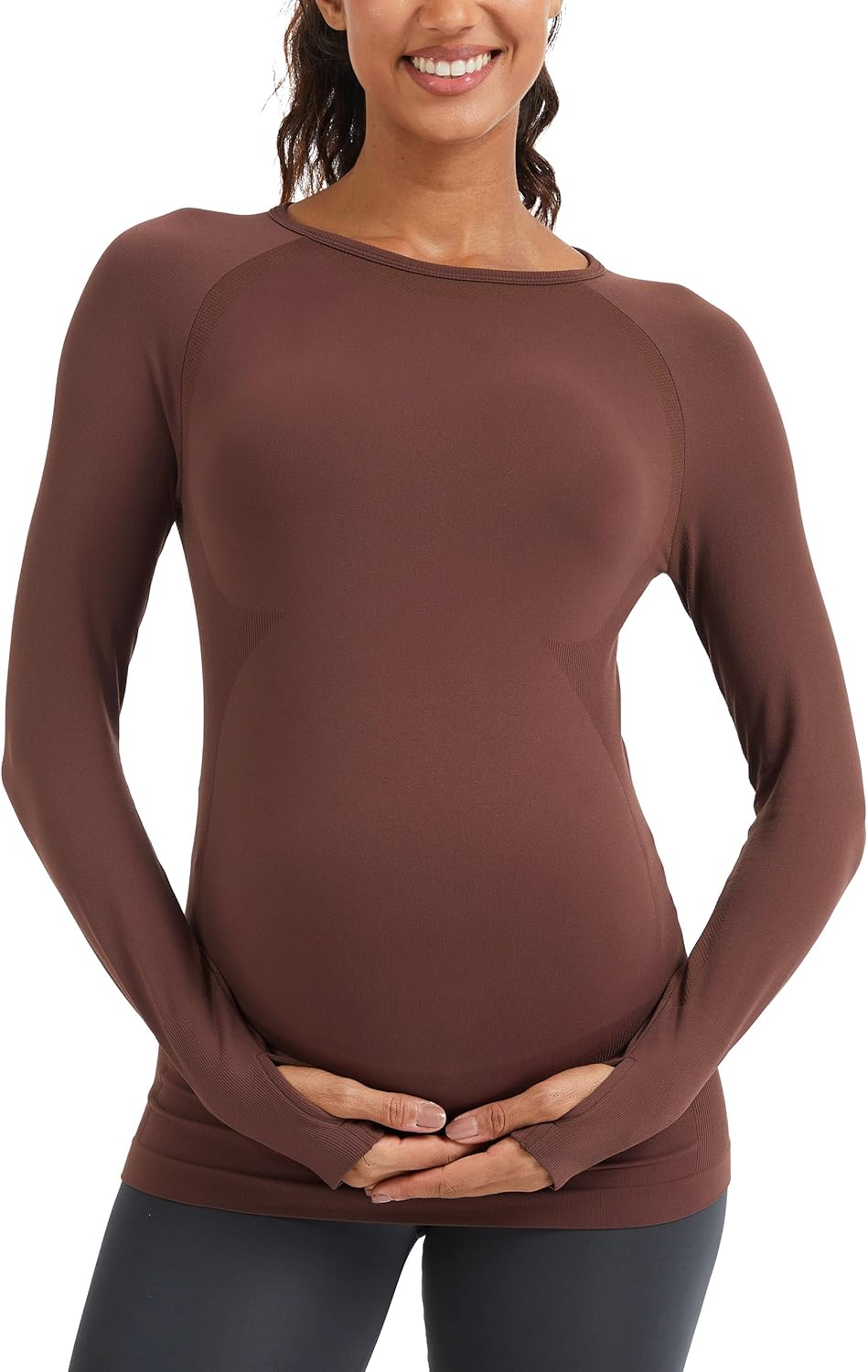 Mathcat Seamless Maternity Shirts Long Sleeve Maternity Tops for Women Pregnancy Shirts Athletic Workout Yoga Casual Tee