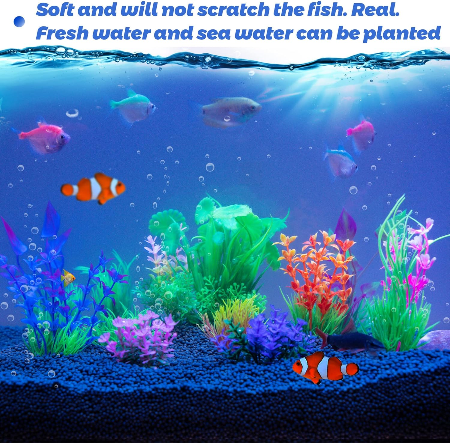 Ameliade Fish Tank Decorations Aquarium Artificial Plastic Grass Plants Decor Small Betta Goldfish Turtle Tank Accessories （11 Pieces） image number 4