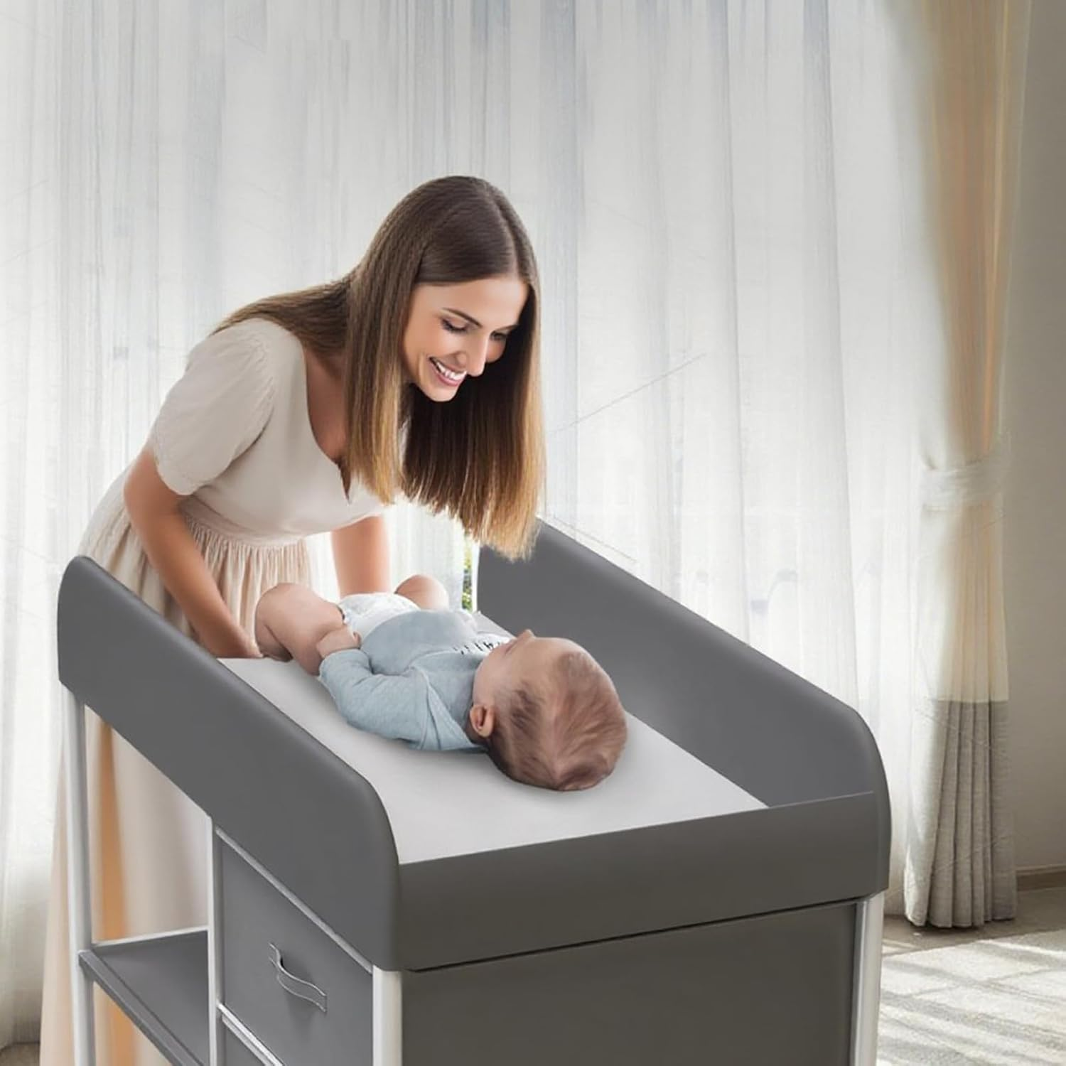 Baby Changing Table, Portable Changing Table, Diaper Changing Station with Waterproof Pad, Changing Table Dresser with 3 Storage Baskets, Mobile Nursery Organizer for Newborn Essentials image number 1