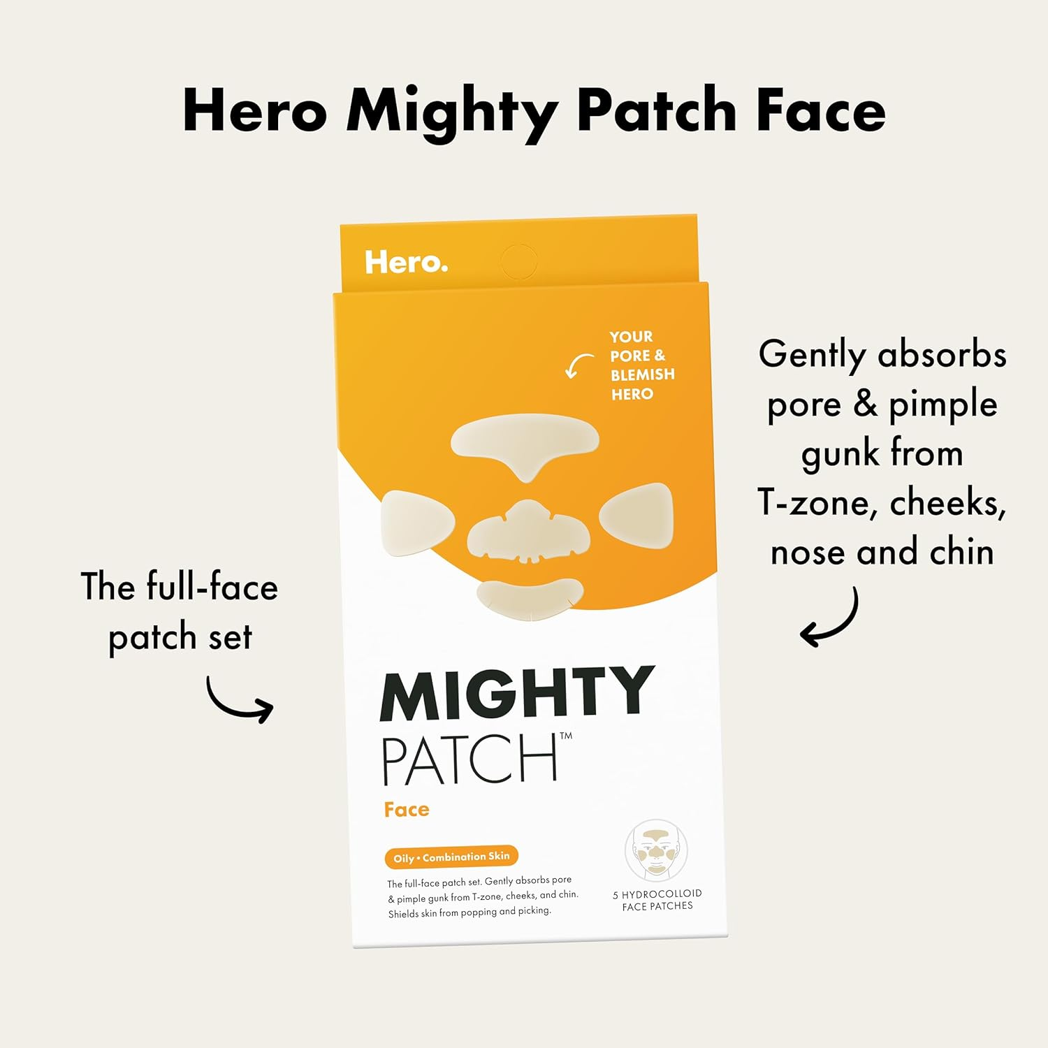 Hero Gotcha Mighty Patch Face, Chin & Nose Bundle - Hydrocolloid Pimple Patches - Strong Adhesion - Absorbs Gunk - Shields Skin - Easy Application - Great for Full-Face Acne Breakouts image number 5