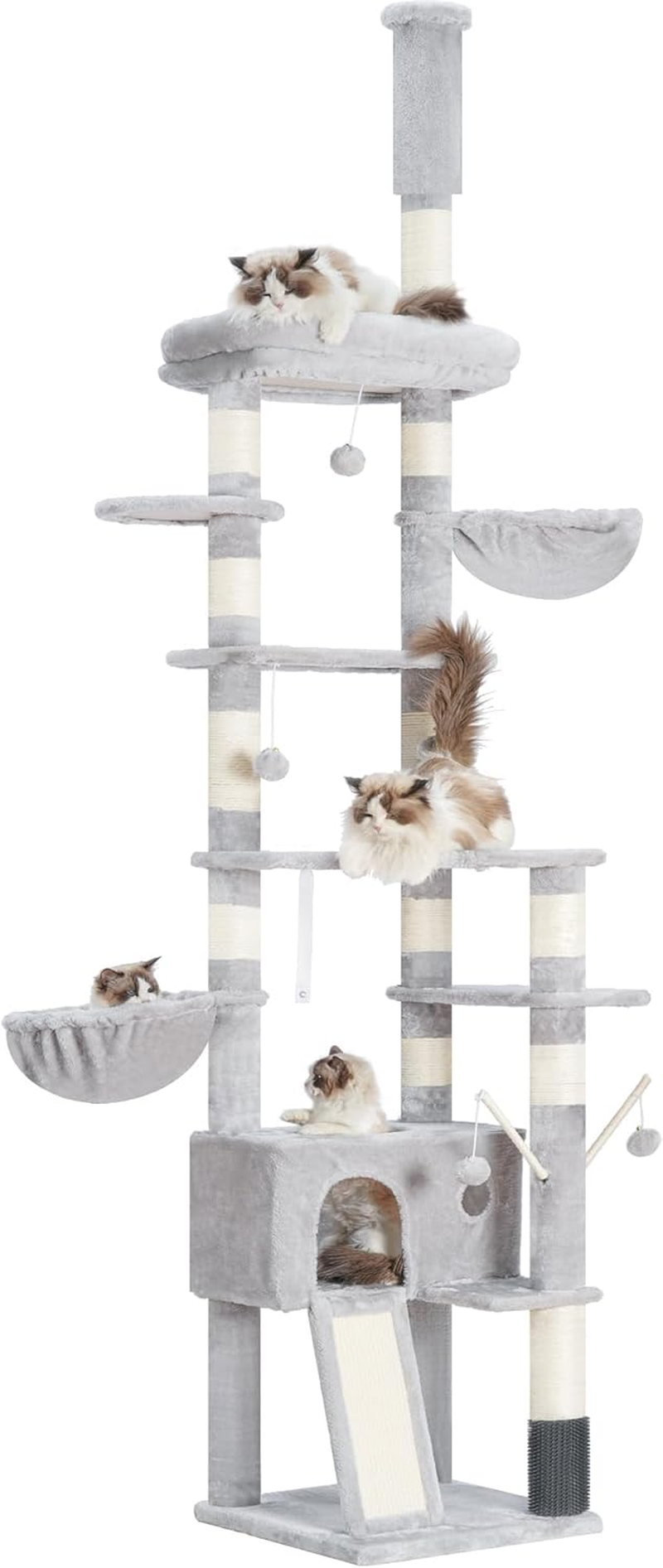 Hey-Brother Gothic Cat Tree, 98.4-110.2 Inches Floor to Ceiling Cat Tree-Adjustable Height, Tall Cat Climbing Tower for Cats Large Adult with Scratching Post, Cat Cando, Black and Red 0MPJ091BR