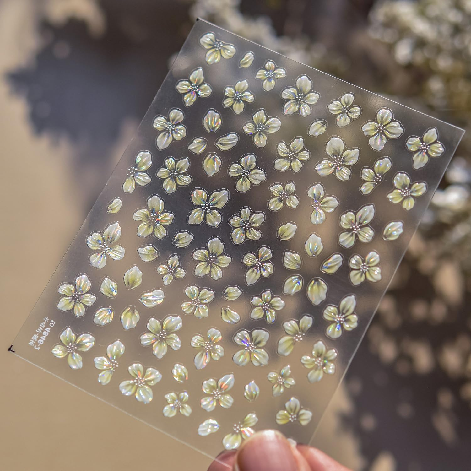 Surnavik Flower Nail Stickers for Women Girls - 5D Embossed White Flower Nail Art Supplies for Spring Summer（White&Yellow） (White)