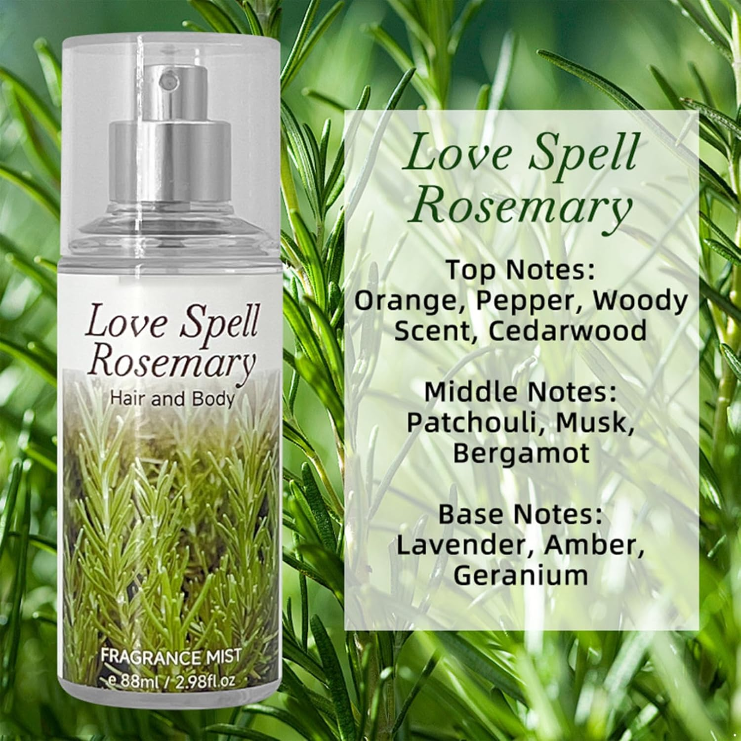FEESHOW Perfume Spray Fragrance Mist Long Lasting Elegant Fresh Alcohol Free Scent for Body and Hair Perfect for Dating and Parties Rosemary One Size