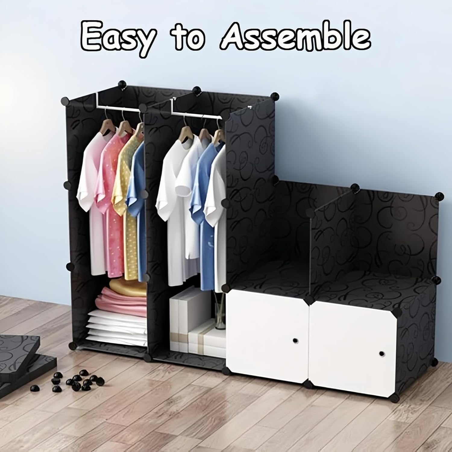 Taoluwin Wardrobe, DIY Clothes Storage Wardrobe, 12 Cube Storage Cabinet with Doors, Plastic Portable Closet, Storage Shelf for Home, Office, Bedroom image number 5