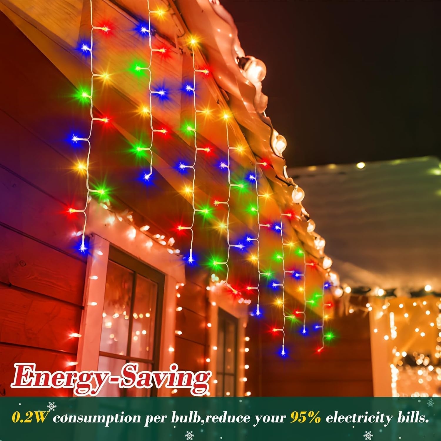 Christmas Lights Outdoor, Icicle Lights 32.8 Ft 400 LED Fairy Lights with Remote 8 Modes Icecycle String Lights Cascade for Wedding Indoor outside Party Holiday House Xmas Decorations(Colorful) image number 4
