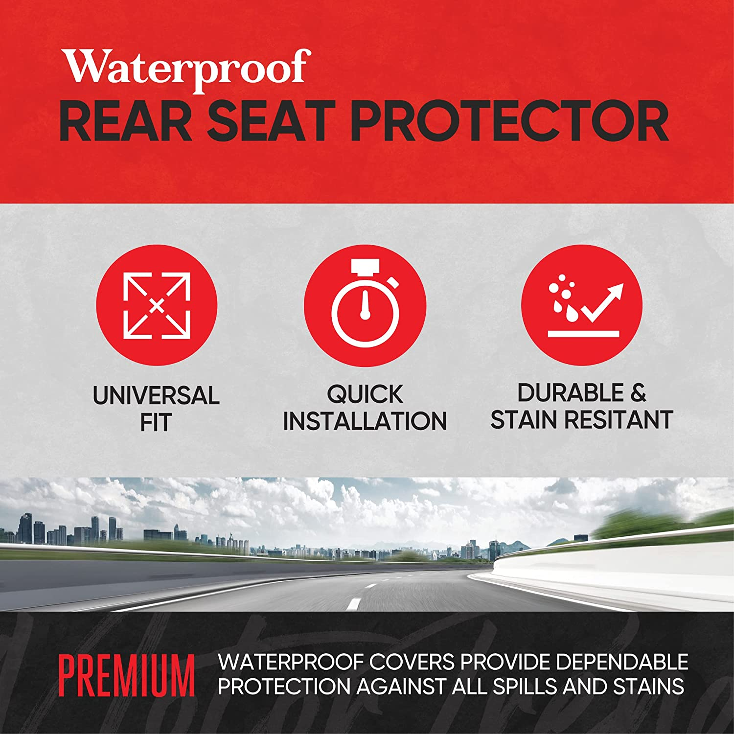 Motor Trend Aquashield Gray Waterproof Rear Bench&ndash; Padded Neoprene Back Seat Cover for Cars, Ideal Seat Protector for Kids & Dogs, Interior Covers for Auto Truck Van SUV image number 2