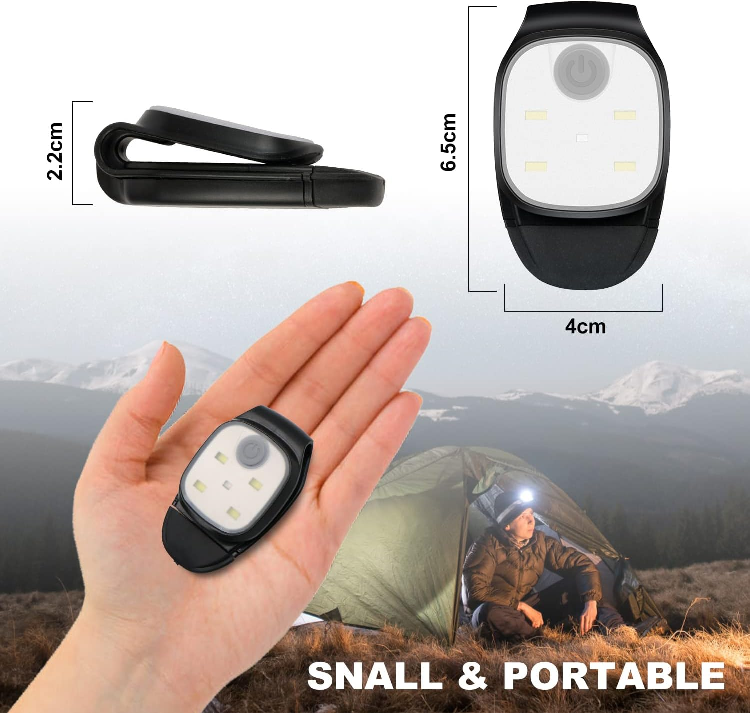 Hossom LED Clip Lamp, Pack of 2 Headlamps, LED Headlamps, Rechargeable Mini Headlamp with 4 Light Modes, Small Headlamp for Jogging, Fishing, Camping, Hiking, Running, Etc image number 3