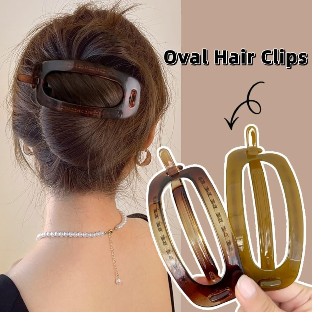 French Concord Curved Hair Clips - 4Pcs Plastic Bun Ponytail Oval Clips, Flat Claw No Slip Duckbill Clips for Hair image number 3