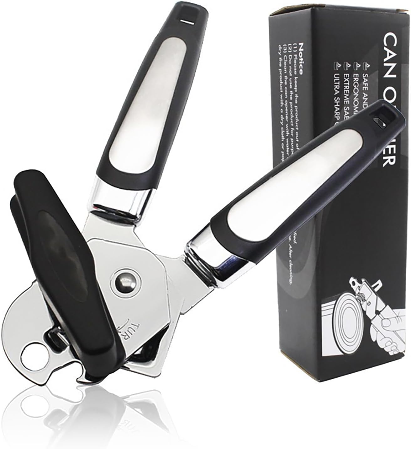Manual Can Opener, 3 in 1 Stainless Steel Bottle Opener with Built Stainless Steel Razor-Sharp Blade Ergonomic Design for Easy Safe Opening Dishwasher Safe Camping Black image number 2