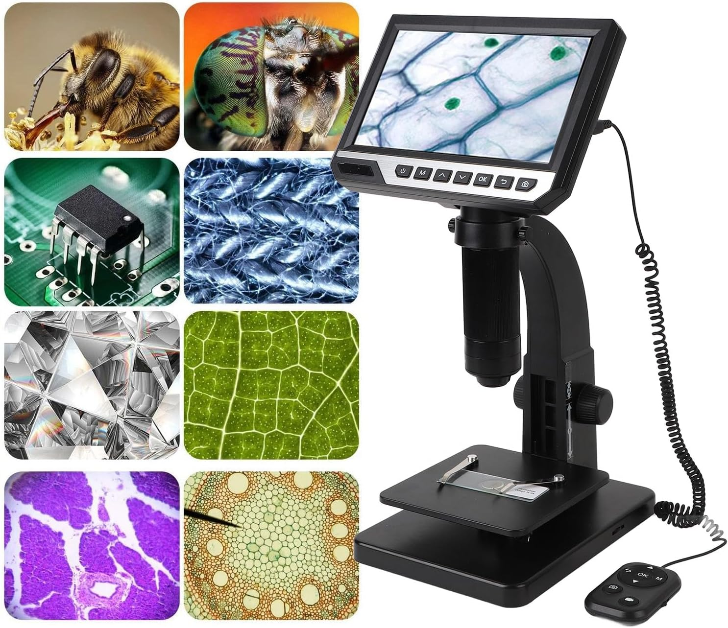 Cryfokt Digital Biological Microscope 500X 2000X Dual Lens 10 Adjustable LED Lights with Dual Lens, 7Inch 1080P 12MP LCD Screen, Coin Microscope for Laboratory Medical image number 6