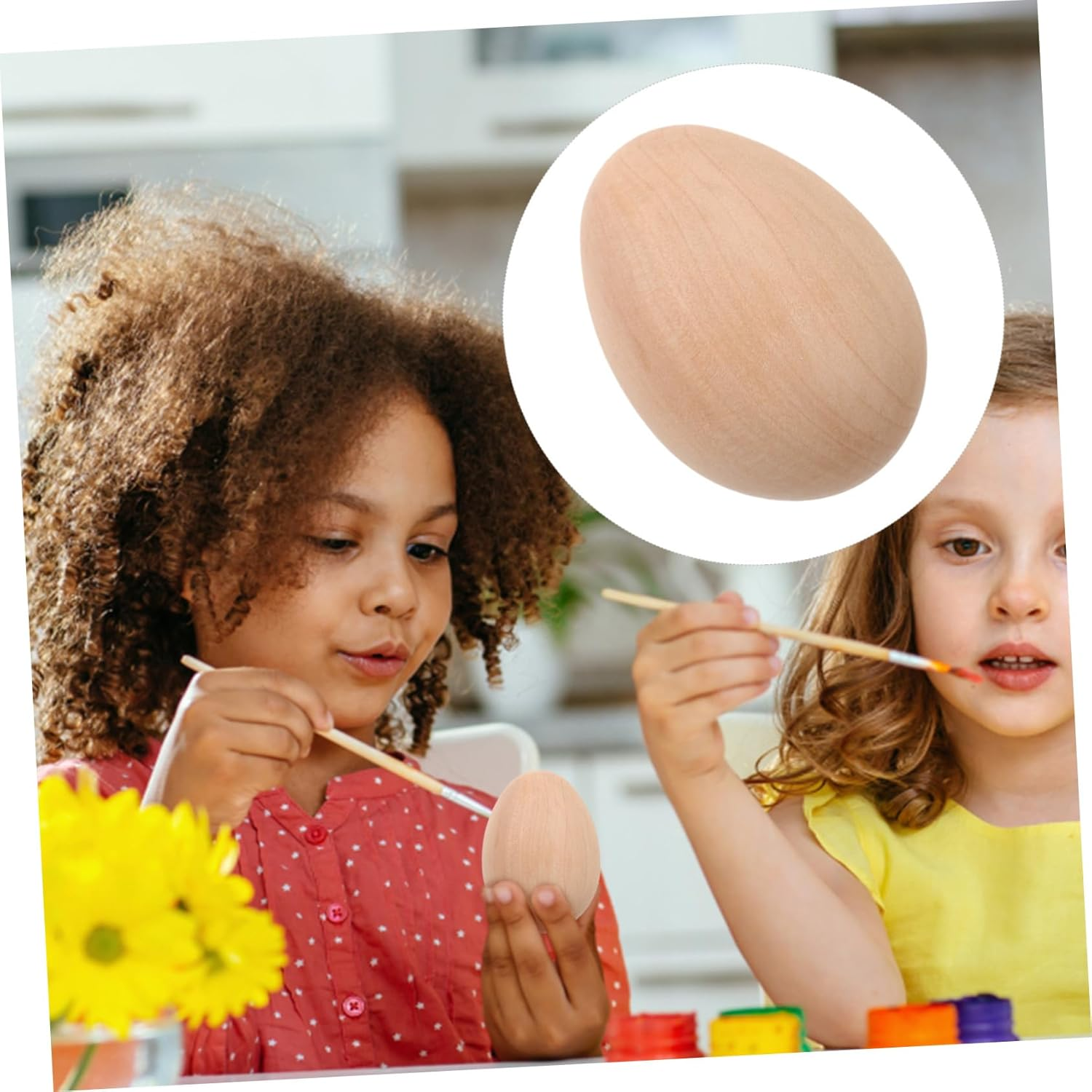 Kisangel 6Pcs Unfinished Wood Eggs for Crafts Fake Chicken Eggs for Easter Decorating with Smooth Surfaces for Painting and Home Decor Safe and Sturdy Art Supplies image number 6