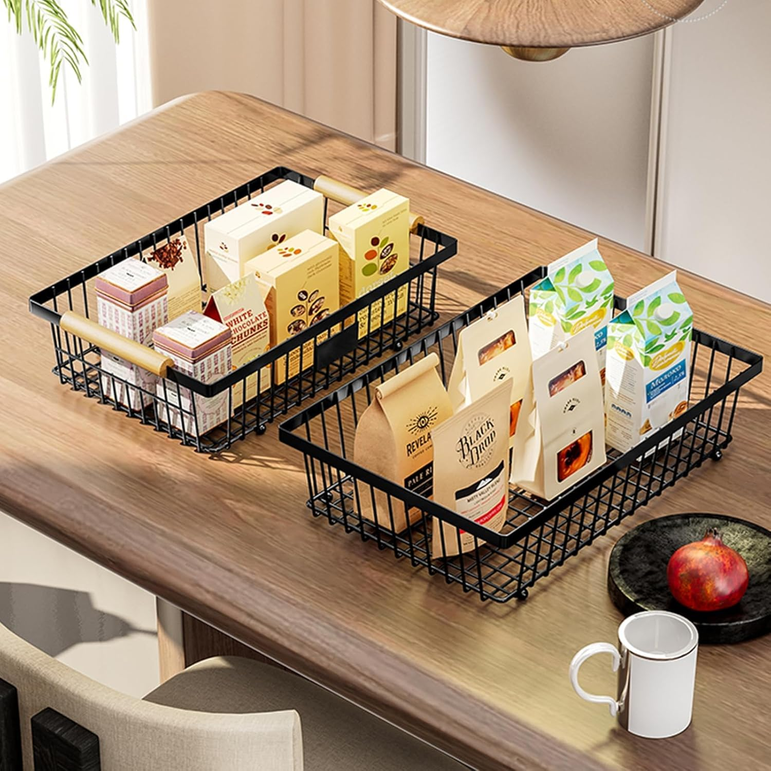 2 Tier Countertop Fruit Basket Bowl with 2 Banana Hangers, Kitchen Counter Metal Wire Fruit Storage Basket Stand Holder Organiser for Bread Snacks Veggies Produce image number 1