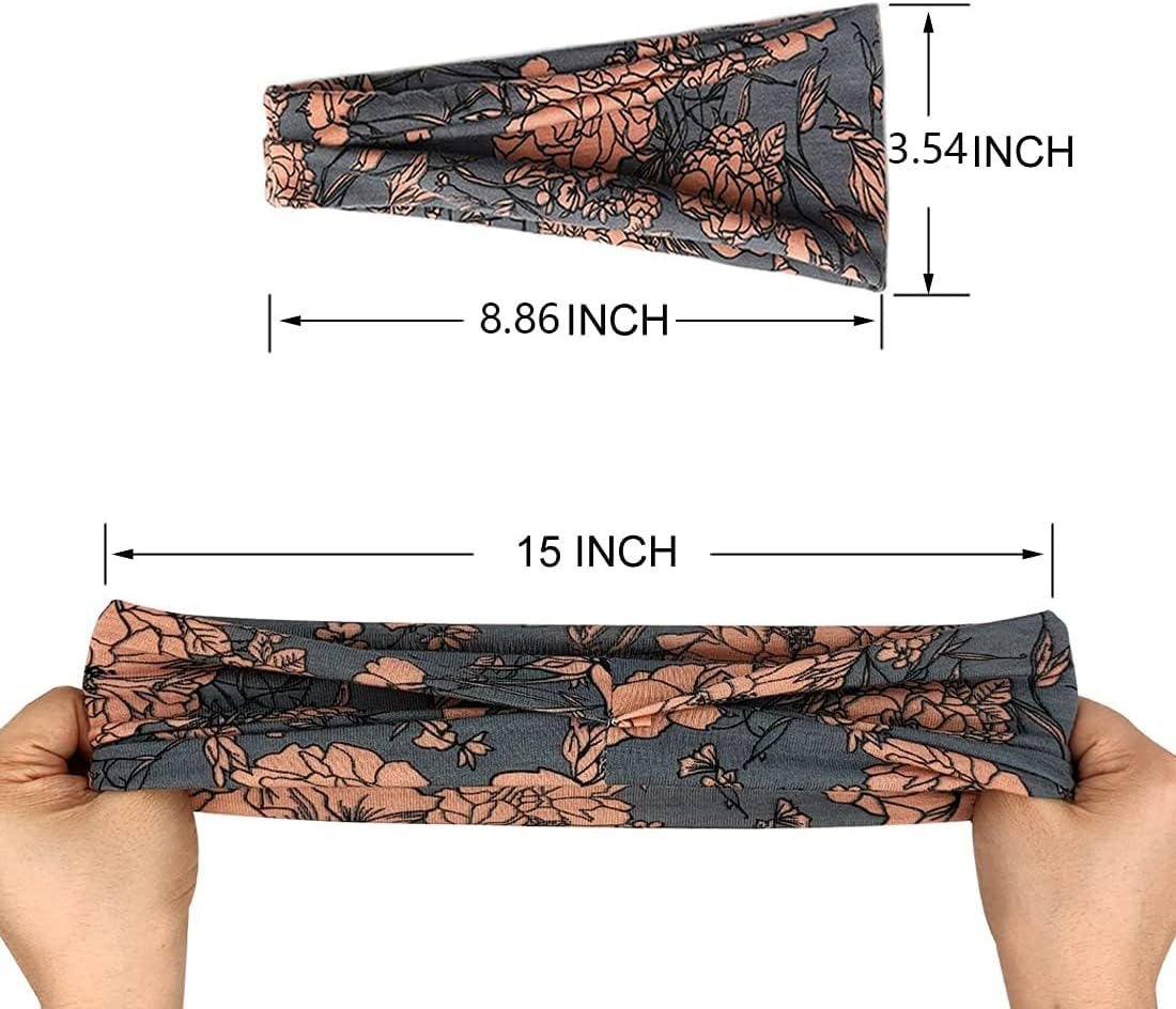 Boho Headbands for Women Fashion Wide Headband Yoga Workout Head Bands Hair Accessories Band 6 Pack image number 4