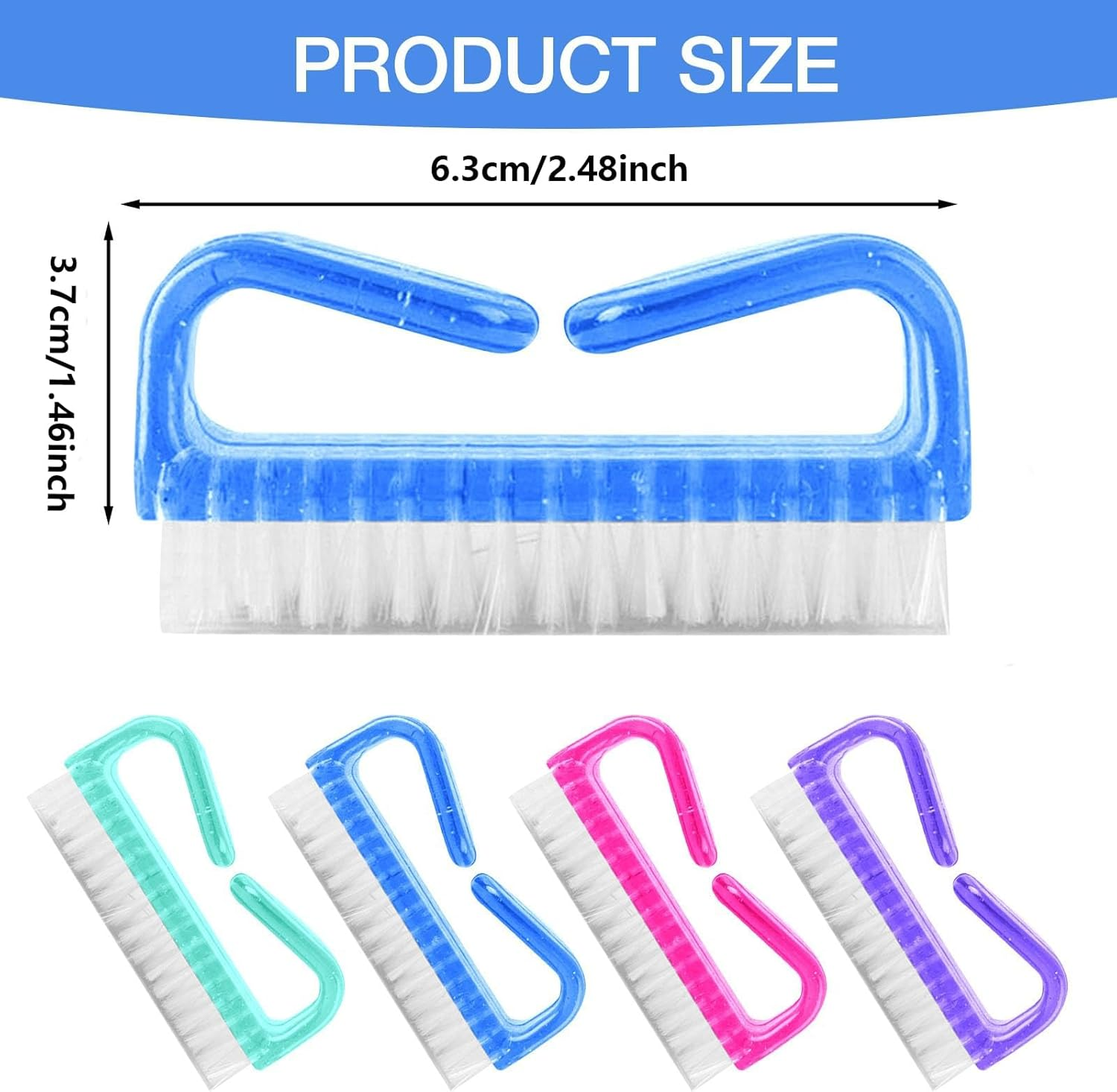 4 Pack Nail Brush with Handle - Toe & Fingernail Scrub Brush for Deep Cleaning, Durable Nail Cleaner Brush for Manicure Pedicure, Non-Slip Grip (Pink,Purple, Blue, Green) image number 4