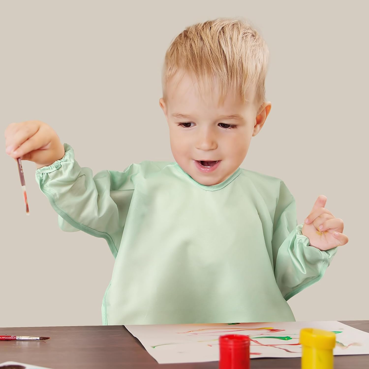 4 Pack Long Sleeve Bib, Waterproof Sleeved Smock for Baby Boy or Girl, Reusable Bib with Pocket, Ages 6-24 Months image number 6