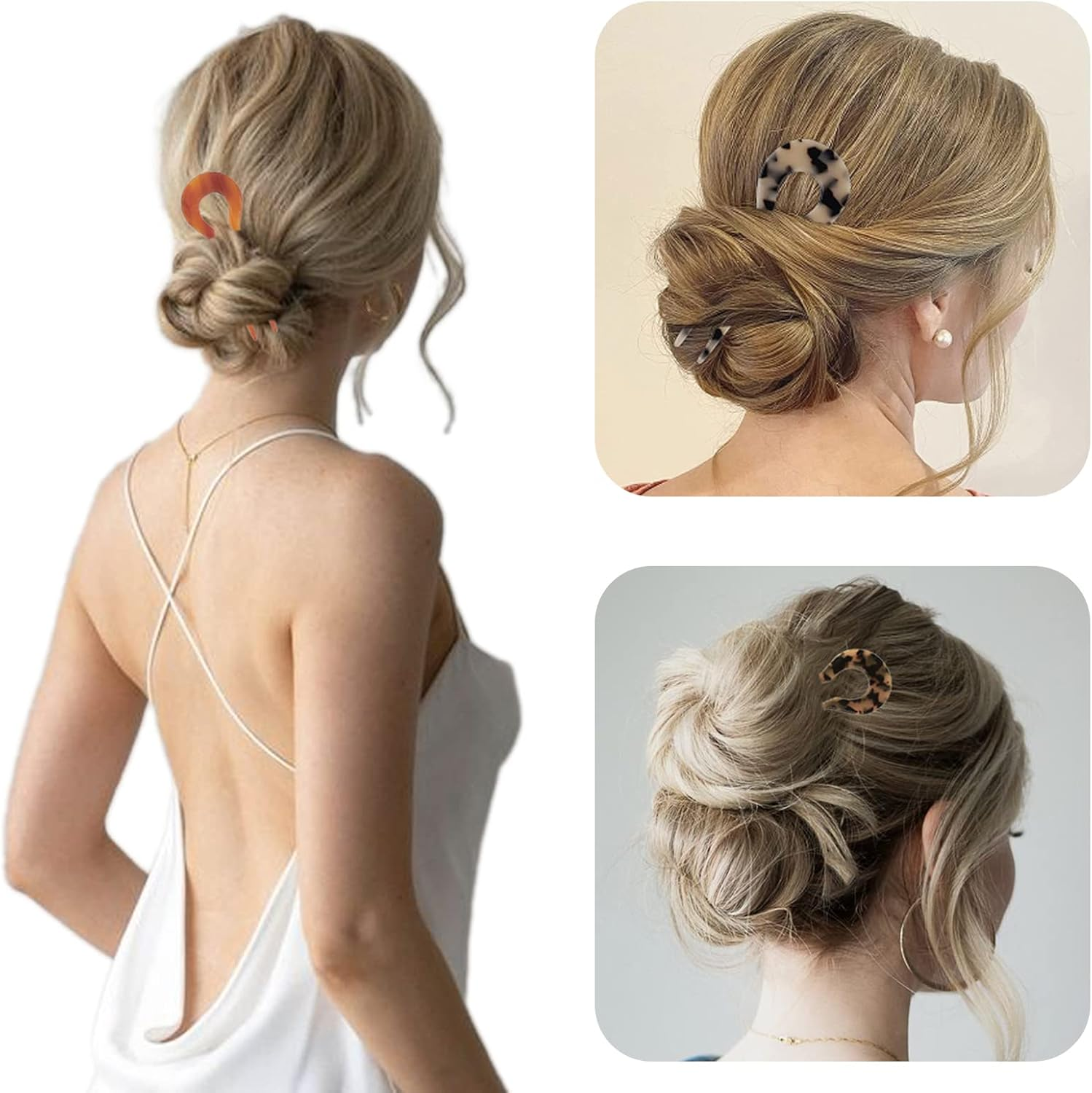 Yosaihom 3 PCS U Shaped Hair Pins, French Hair Pins Hair Forks Acetate Long 5.3Inch, 2 Prong Bun Pins, Chignon Pins Hair Stick for Women Thick Hair - Brown image number 3