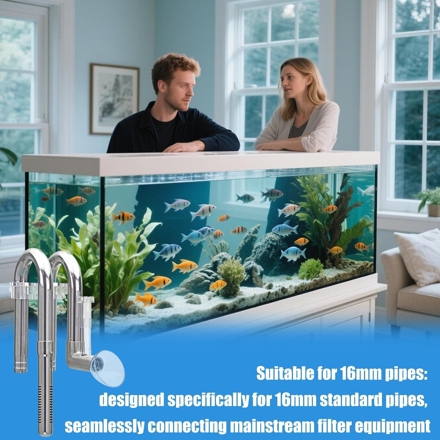 Nuytghr Inflow Outflow Pipe Aquarium, Fish Tank Skimmer, Oil Removal Tube, 24X9.5X5Cm, Adjustable Stainless Steel Accessory, for High Strength Filtration, Professional Aquatic Setups image number 3