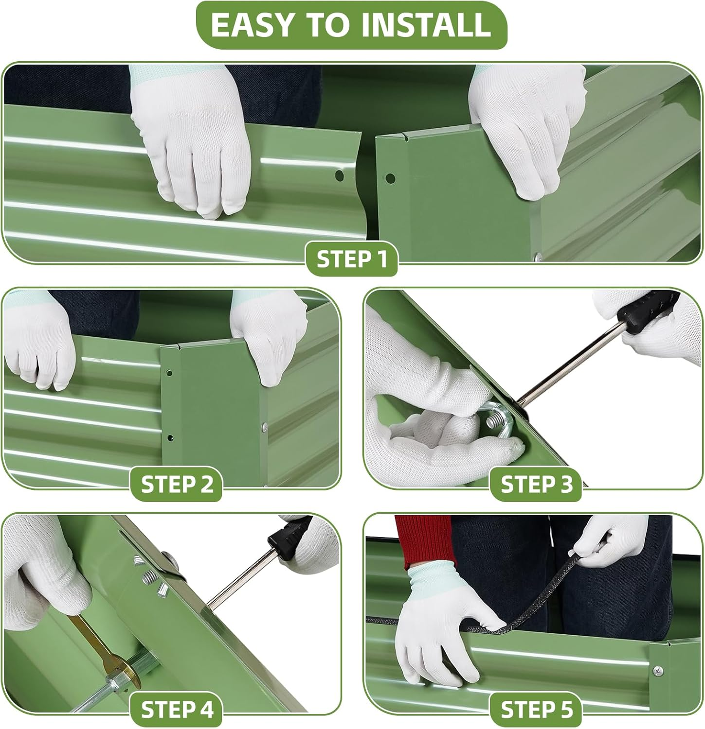 WILLOW WEAVE 4X2X2 Ft Raised Garden Bed - Galvanized Deep Root Planter Box for Outdoor Gardening of Vegetables, Flowers, Herbs, and Succulents with Wing Nuts and Safety Edges - Olive Green image number 3