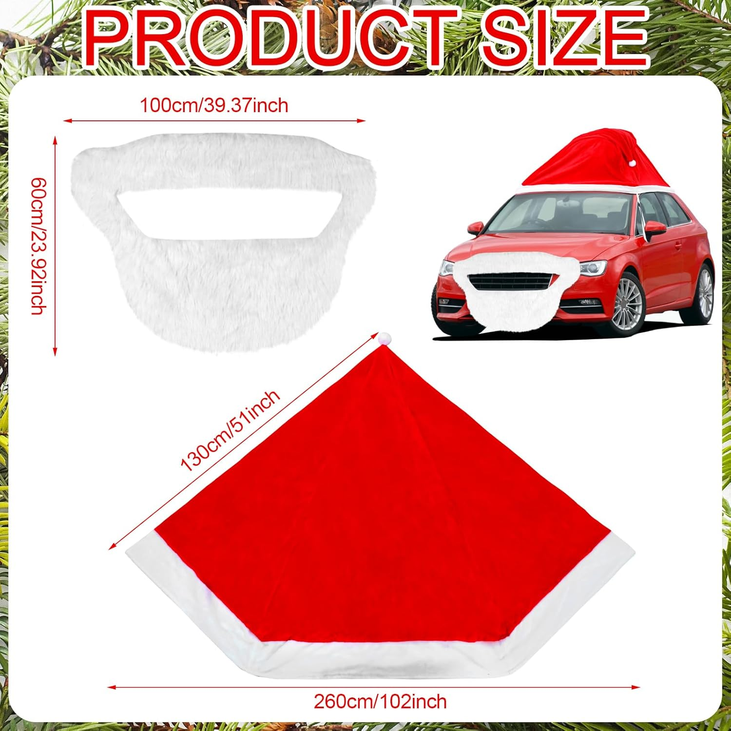 Datanly 18 Ft Giant Christmas Decorations for Car Golf Cart Santa Hat for Car Velvet Santa Hat with Beard Car Accessories Santa Claus Decorations for Cars Christmas Car Decor Cover for Most Car image number 5