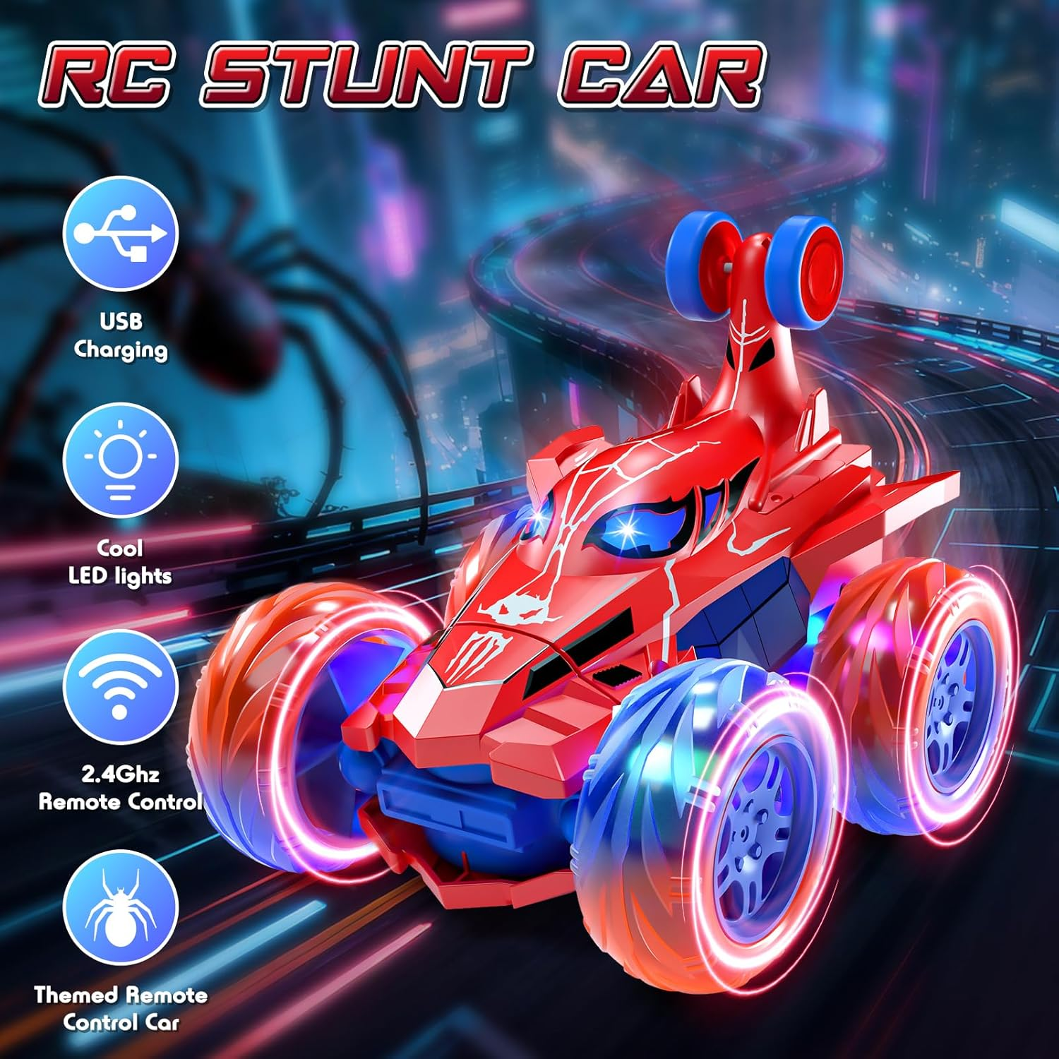 Lehoo Castle Remote Control Car, Kids Toys RC Stunt Car, 360&deg;Rotating RC Cars with Headlights, Boys Toys Rechargeable Toy for 3 4 5 Year Old Boy Toy image number 6