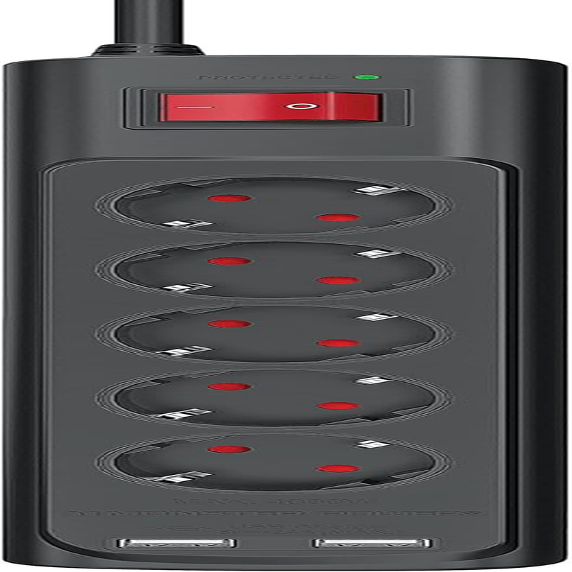 Monster - Power Strip - 8-Way + 2 USB with Switch - 1.8 M - Black image number 2