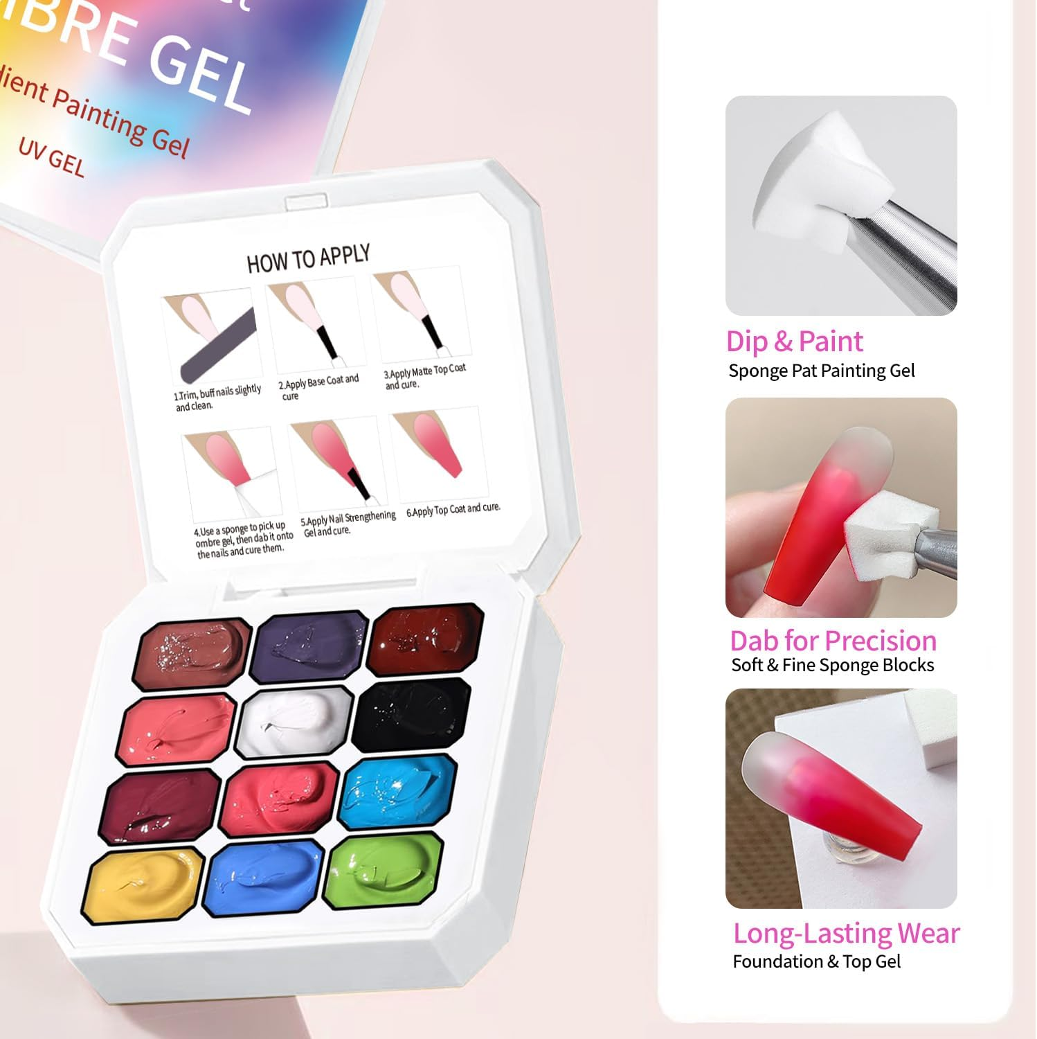 AIJIMEI Ombre Gel Nail Polish, 12 Colour Ombre Gel, Suitable for Ombre Nail Polish, Easy to Colour, Long-Lasting Effect, Can Achieve DIY Nail Art at Home. (Set1) image number 3