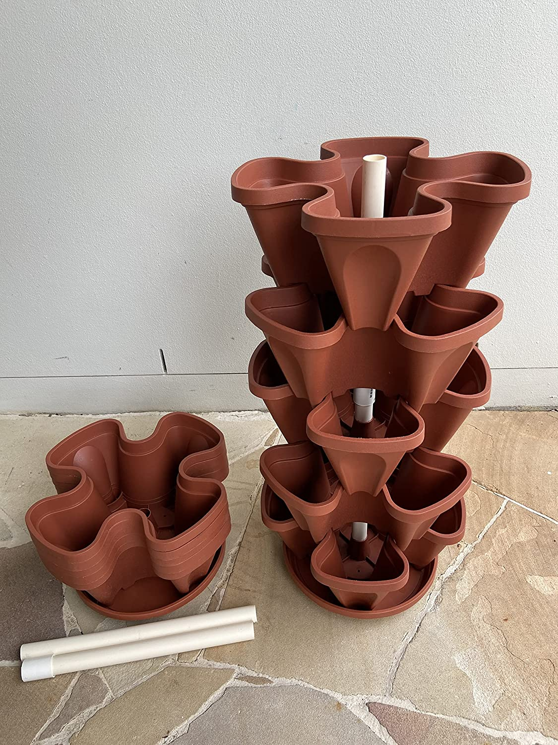 Large 5 Tier Stackable Planter Set Vertical Garden - 45Cm Width (Terracotta) - Black image number 5