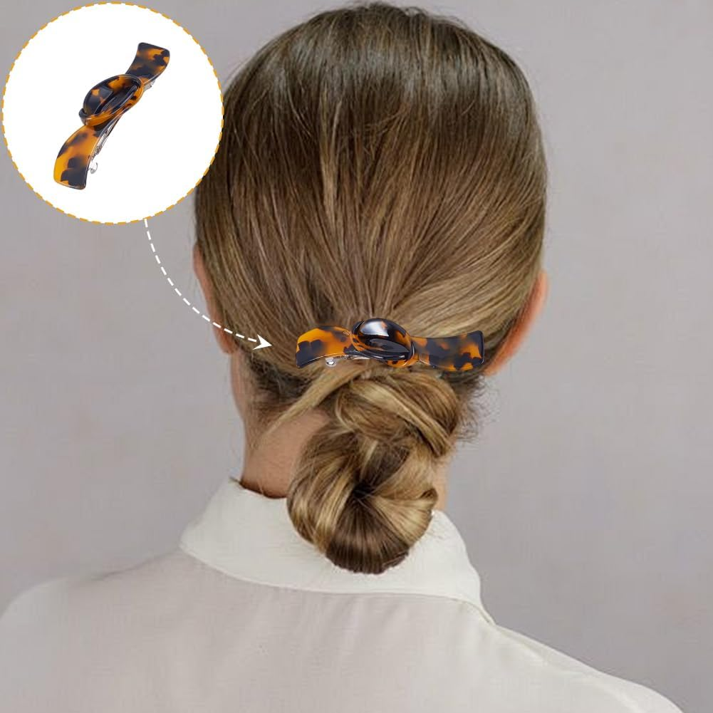 AHANDMAKER 6Pcs 6 Styles French Hair Barrette Clip, Handmade Snap Strong Hold Grip Automatic No Slip Durable Acetate Styling Accessories for Thick Curly Wavy Long Short Hair image number 2