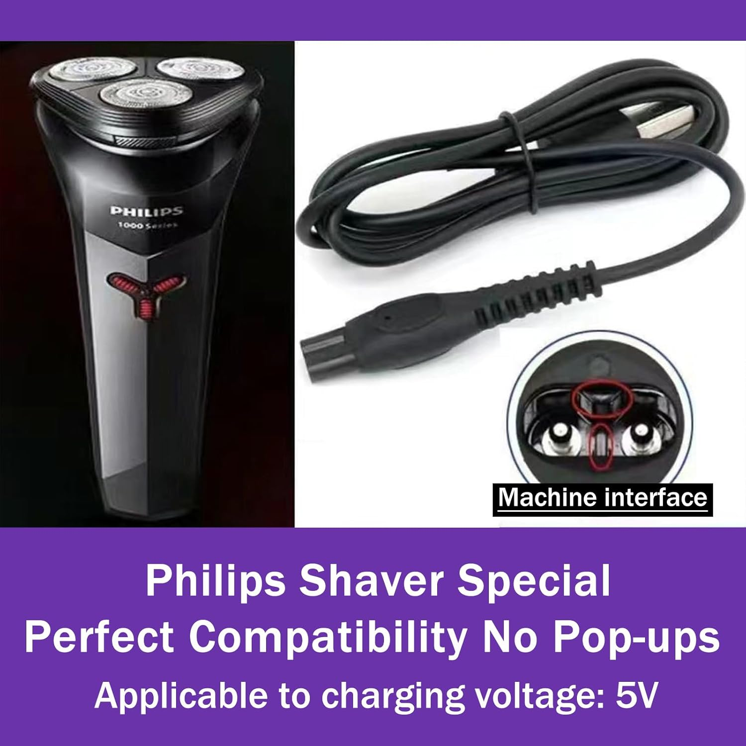 Yxvyxymyxxg Two 5V USB Charging Cables for Philips One Blade QP2724, QP2834, MG7910, MG5910, MG9510, 2000 and 2400 Series Hair Clippers, Compatible with Philips 3000-9000 Series Hair Clippers. image number 2