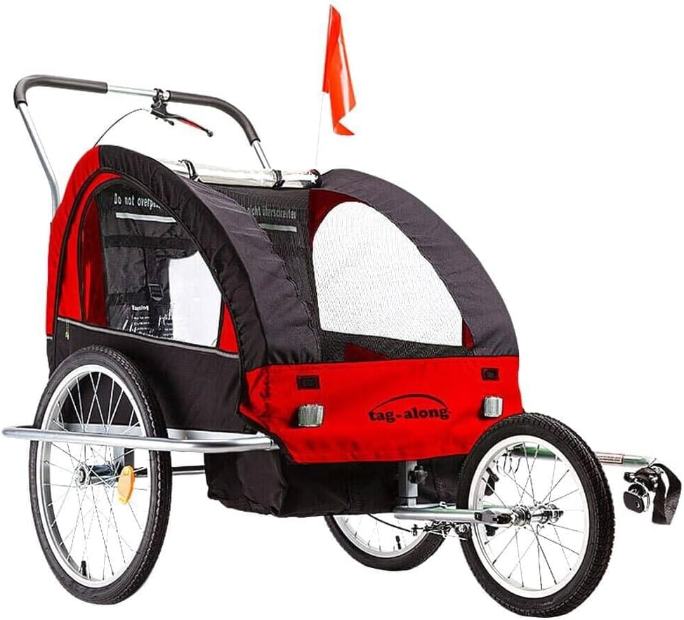 Tag-Along Kids Bike Trailer Child Bicycle Pram Stroller, Red image number 1