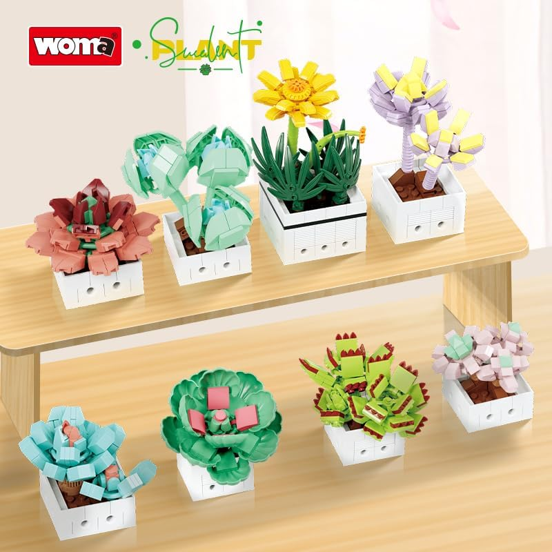 WOMA Succulent Flowers Building Block Set, Botanical Building Blocks for Child 6 and Up, Succulents Bonsai Building Toys, Creative Flowers Building Project for Adults, 977 PCS Easy to Build image number 5