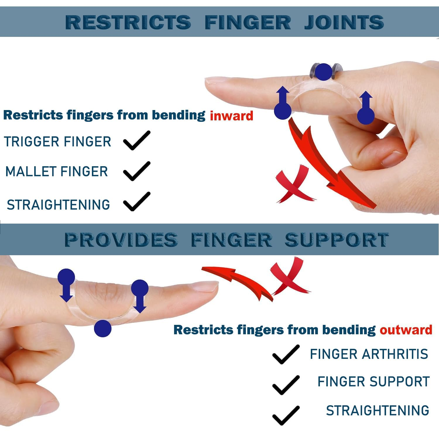 SILHOL 10 Pieces Waterproof Finger Splints, Arthritis and Trigger Finger Support Fits All Fingers (Sizes 2-12)