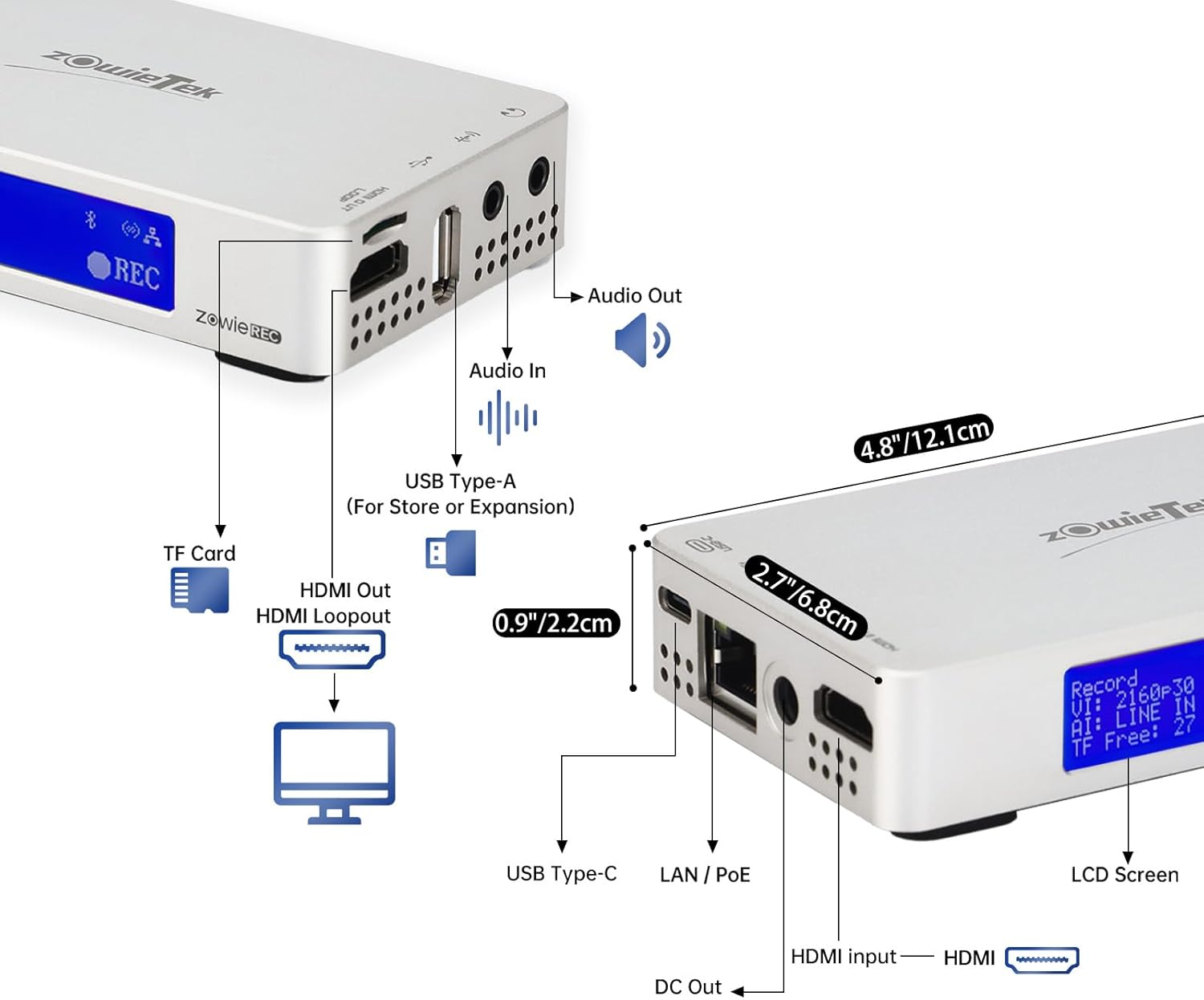 Zowierec 4K@30Fps HDMI Video Recorder DVR for Camcorders, Game Consoles, Laptops, Pcs, TV Playback, Schedule Recording, Snapshot, Pause and Resume, TF Card & USB, No PC image number 1