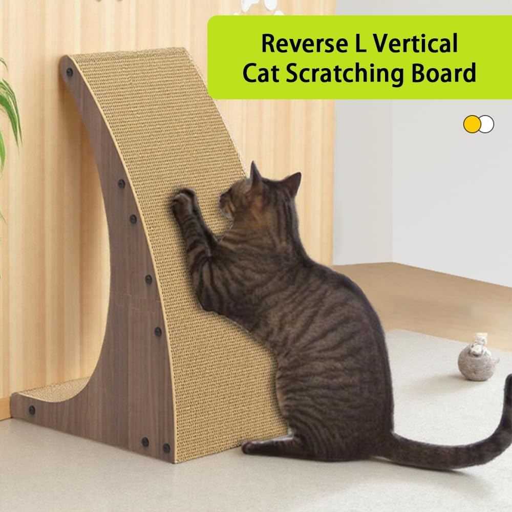 Large Cat Scratching Post and Pad &ndash; Durable Corrugated Cardboard, L-Shaped Scratch Boards, Protects Furniture, Fun Toy for Indoor Cats to Stretch and Play image number 4