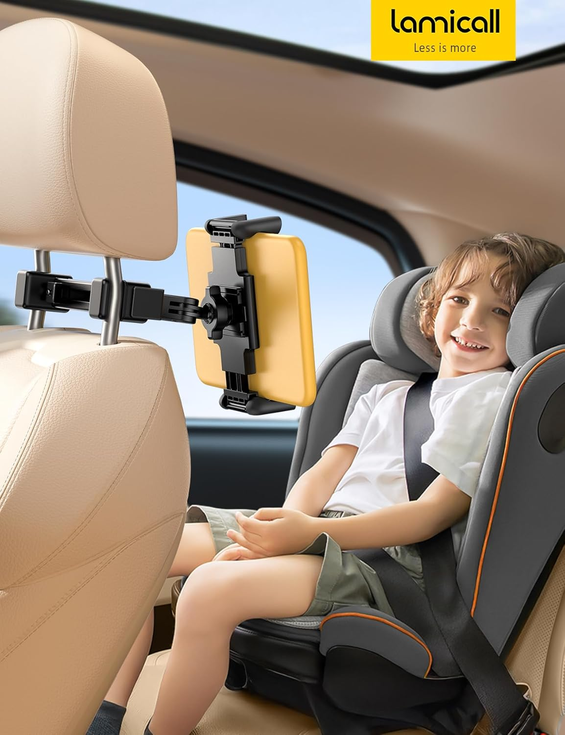 Lamicall Car Headrest Tablet Holder - [Thick Case Friendly] Ipad Mount for Car Backseat, Road Trip Essentials for Kids, for Ipad Pro, Air, Mini, Galaxy, Fire HD, More 6.1-13" Devices, Black