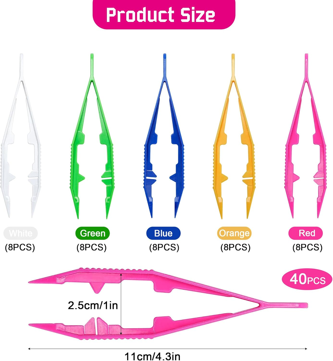 40 PCS Plastic Tweezers for Crafts Plastic Beads Tweezers Bead Craft Forceps Tools for DIY Jewelry Making Kids Adult Home Classroom School (Colorful) image number 2