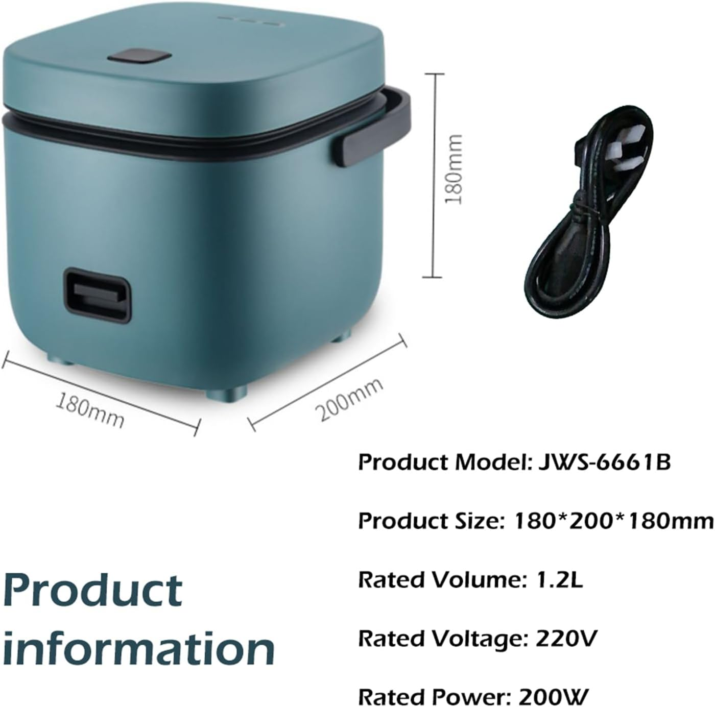 EHOME 1.2L Portable Electric Rice Cooker Mini Small 3 Cups for 1-2 Person Kitchen Home (Blue) image number 3