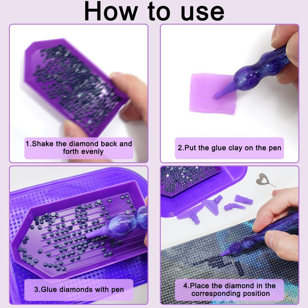 Diamond Art Accessories Tools, Finegood Diamond Art Painting Kits 5D Diamond Art Drill Pen Kits with Screw Pen Tips Roller Brush Glue Clay Trays Diamond Art Kits Set