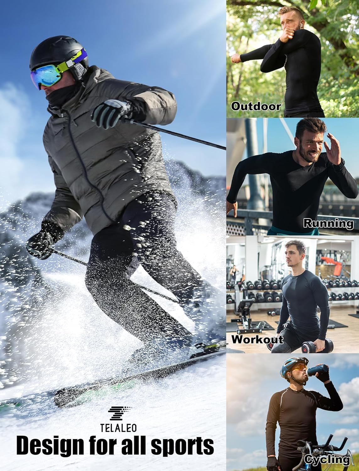 TELALEO 3 Pack Men'S Thermal Compression Shirt Fleece Lined Long Sleeve Athletic Base Layer Cold Weather Gear Workout Top image number 1