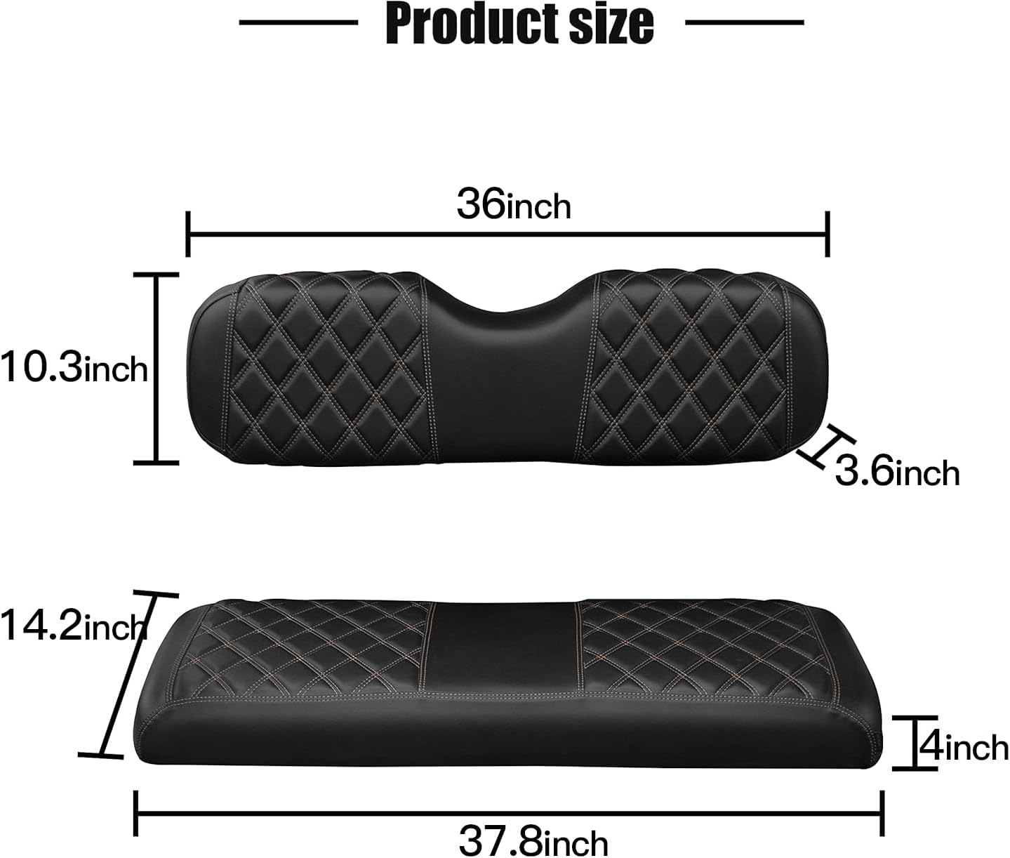 NOKINS Golf Cart Diamond Vinyl Seat Covers, Fit Club Car Precedent DS EZGO RXV TXT Yamaha Drive Aftermarket Regular Rear Seat Cushion, No Stapler, Multiple Colors and Breathable (Black&Brown Stitch) image number 1