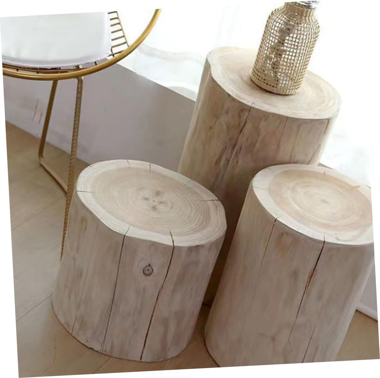 Gogogmee Natural Wood Stool Small Sturdy Tree Stump Stool for Shoe Changing Bedside Table Outdoor Use for Home Decor and Practicality image number 4