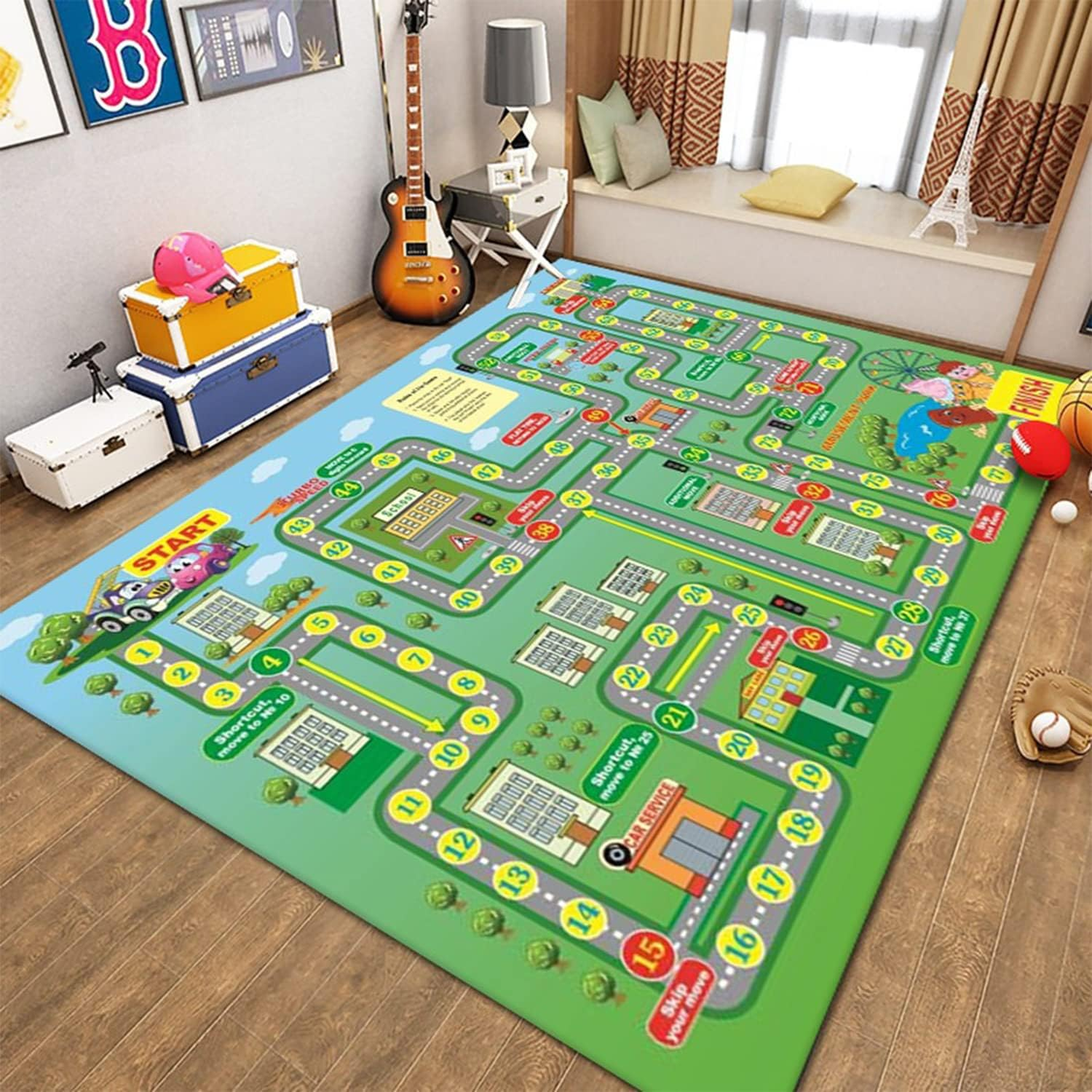 Play Mat Kids Rug Carpet Playmat Extra Large Learn Have Fun Safe Road Traffic System Multi Color Study Activity Centerpiece Play Mat for Playing with Cars for Bedroom Playroom (Road Traffic System 04)