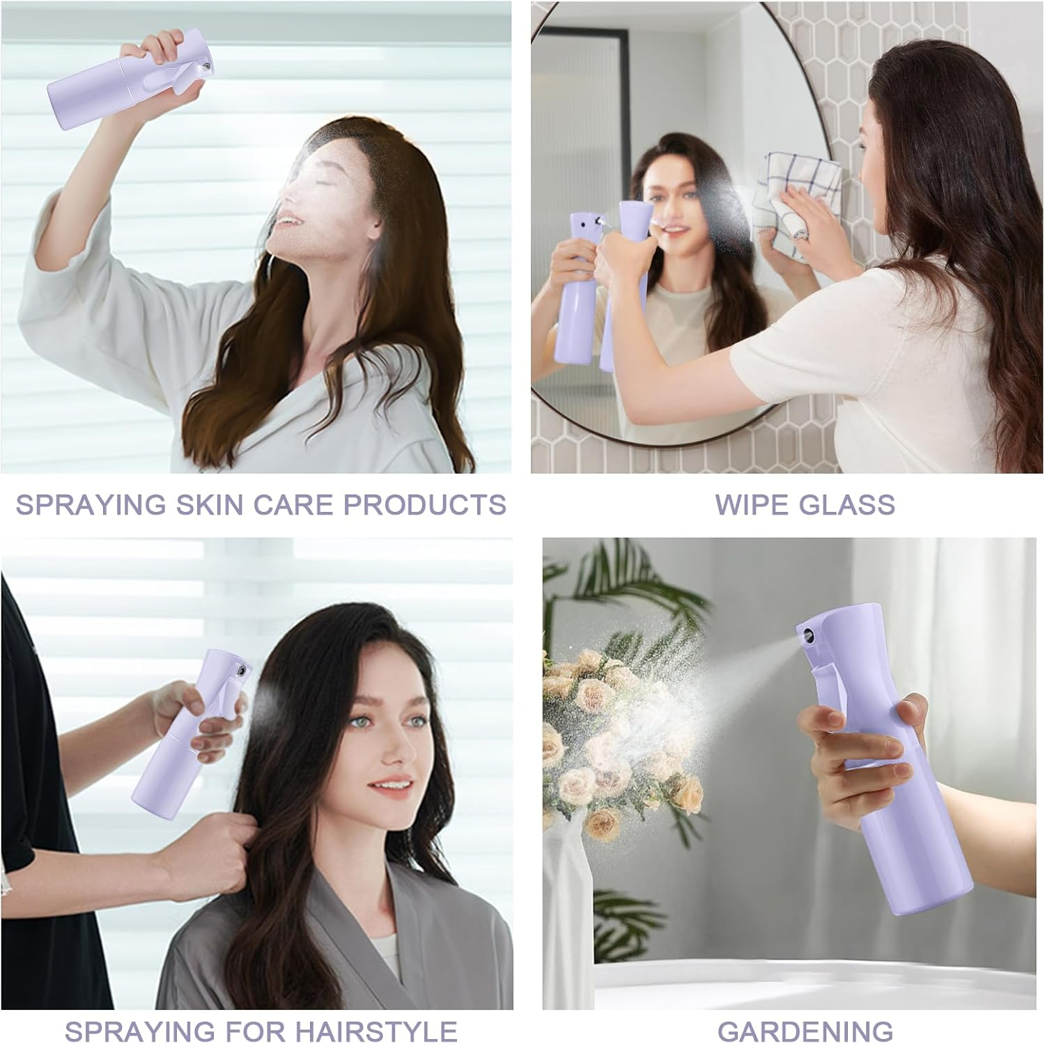 URAQT Hair Spray Bottle, Continuous Water Mister Empty Spray Bottle, Salon Hairdressing Spray Bottle, Multifunctional Fine Mist Water Spray Bottle for Plants, Pets, Home Clean, 200ML - 300Ml-Gradient Powder image number 4