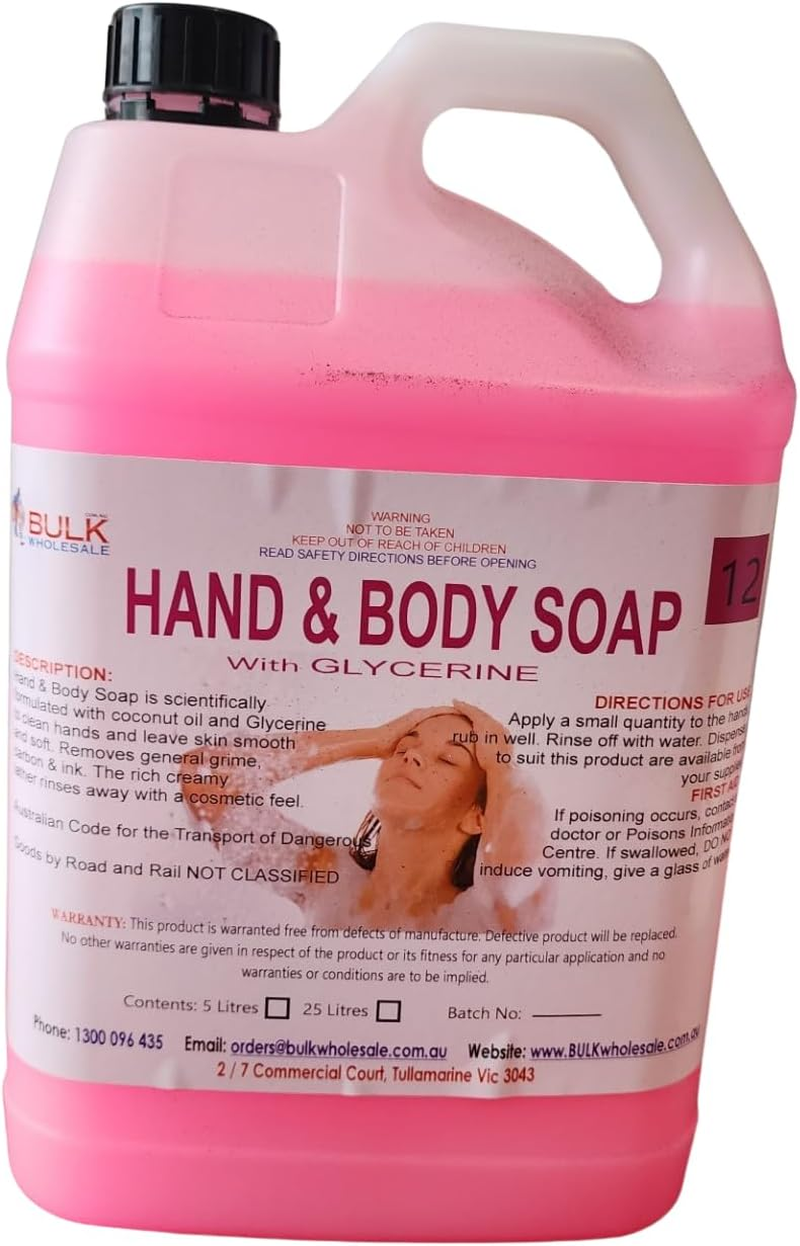 Bulk Blendz Hand and Body Soap Liquid with Glycerine - 5 Litre Pink