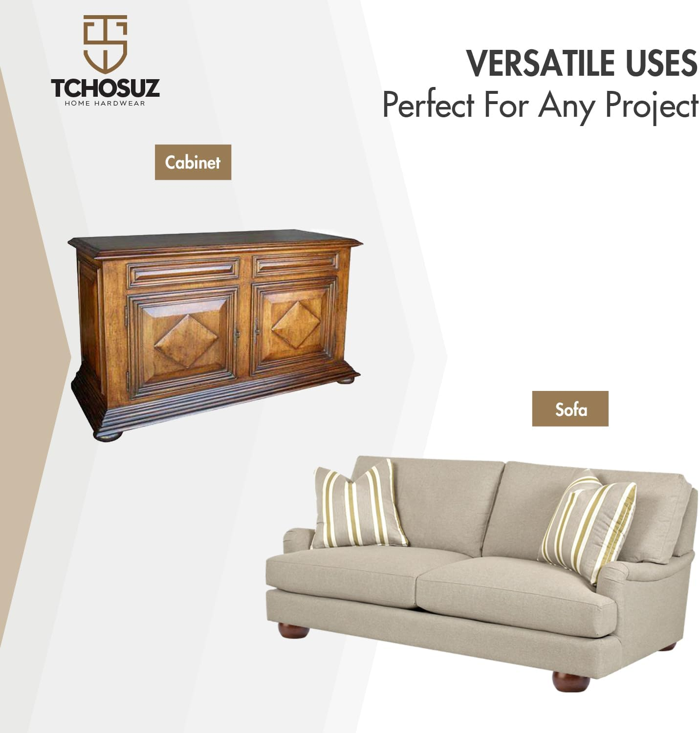 2 Inch / 5Cm Wooden Furniture Legs, Pack of 4 White Solid Wood Turned DIY Replacement Bun Feet with M8 Hanger Bolts & T-Nuts or Sofa Couch Cabinet Recliner Ottoman Riser - Walnut image number 3