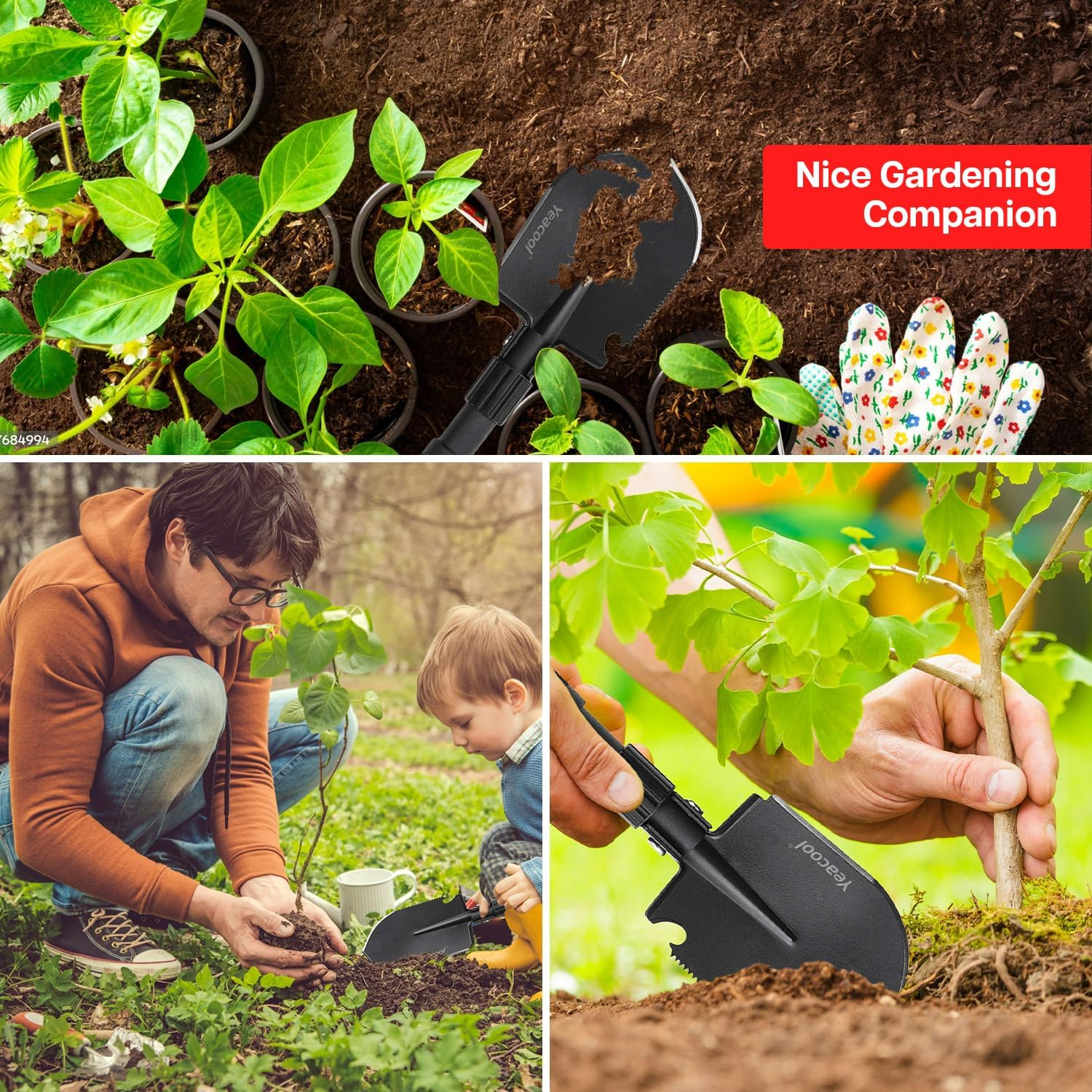 Folding Shovel Pickax with Carrying Pouch Portable Tactical Army Spade Military Multitool for Outdoor off Road Camping Hiking Driving Backpacking Entrenching Digging Gardening Survival Vehicle Tool image number 2