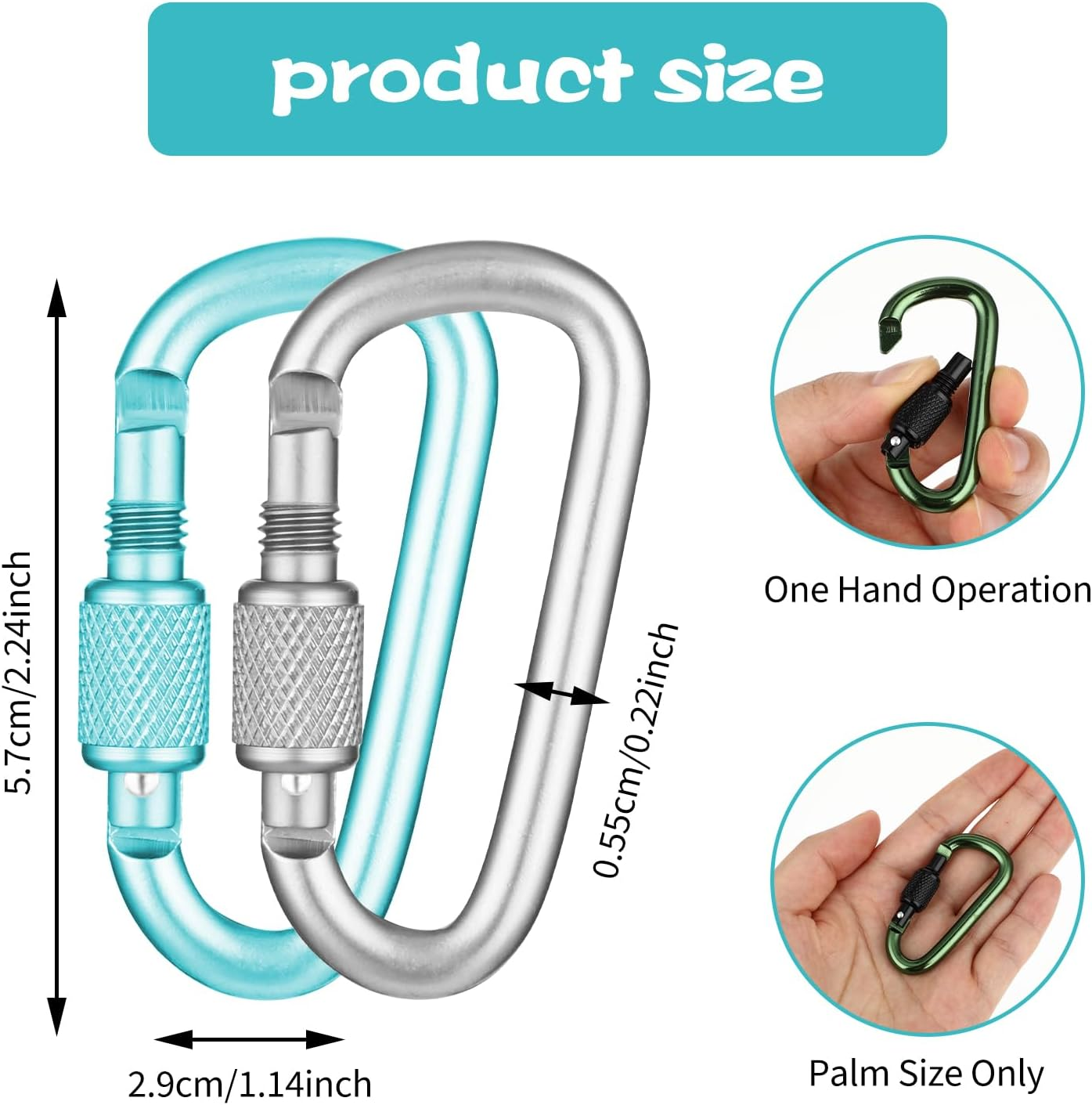 8 Pcs Carabiner Clip, D-Ring Locking Carabiner Clip, Snap Hook Sport Accessories for Outdoor Camping Hiking Keychain Dog Leash image number 4