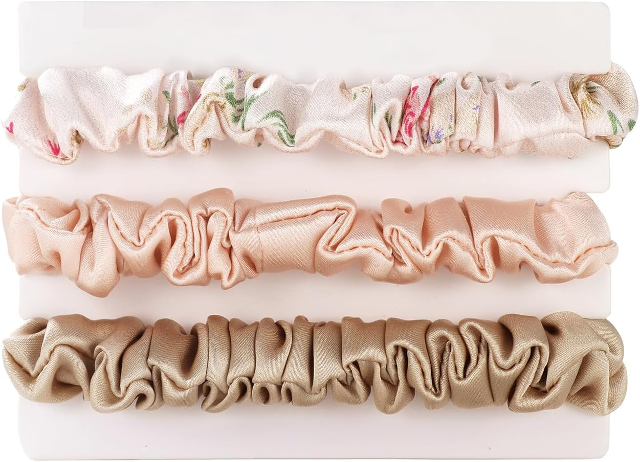 Michooyel Pack of 3 Women'S Silk Hair Bobbles, 100% Pure Mulberry Silk, 1.5 Cm Mini 16 Momme Silk Hair Rings with Elastic Band, Hair Bobbles for Women, Silk Scrunchies (Black Brown) - Black image number 3