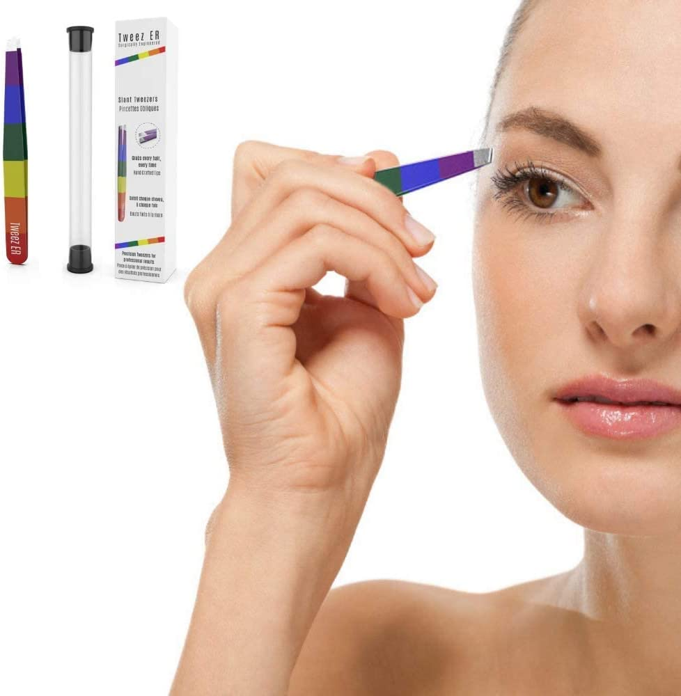 Pink Eyebrow Tweezers by Tweez ER | Professional Slant Tip Tweezer | the Best Surgical Grade Precision Hand Filed Stainless Steel Tweezer for Expert Results & Your Daily Beauty Routine