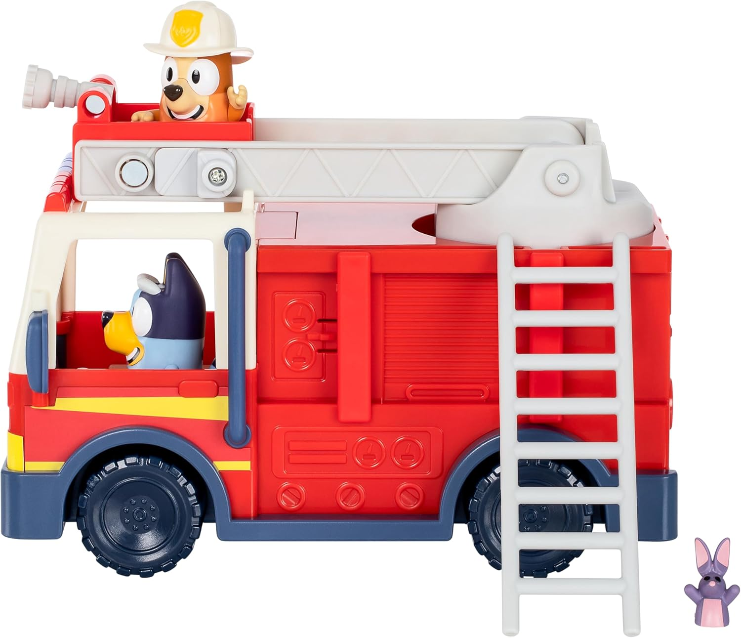 BLUEY Firetruck Firetruck, Exclusive Firefighter Bingo and Bob Bilby Figures Raise the Ladder, Spin It around and Roll Out the Hose Includes Sticker Sheet image number 5